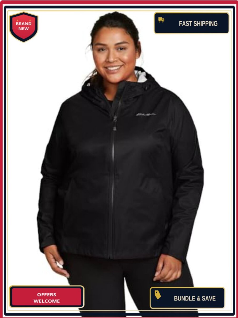 Waterproof Rain Jacket Seam-Sealed 2.5-Layer Nylon Plus Size Hooded